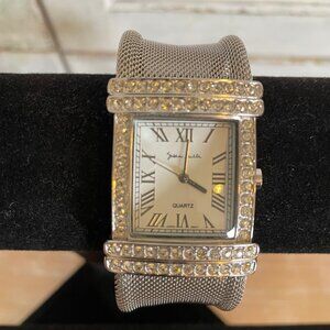 Vintage Susan Lucci Rhinestone Mesh Cuff Bracelet Watch/Analog
